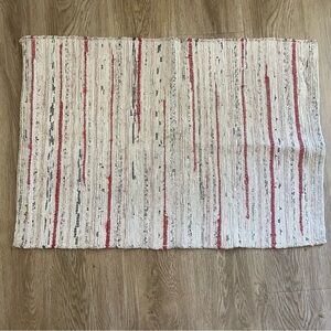 Striped Woven Rug with Red Accents